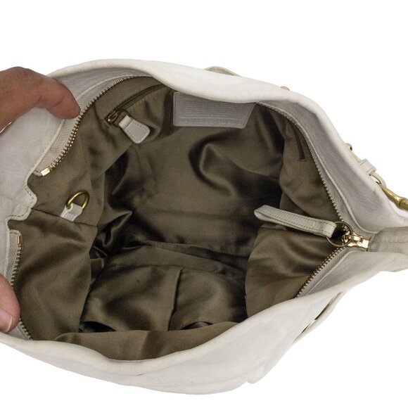 COACH Hampton White Ivory Belted/Pleated Hobo Shoulder Bag - K0693-10205 - Picture 2 of 16